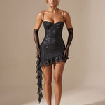 Sequin Mini Dress with Sweetheart Neckline and Ruffle Hem — view 3
