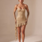 Sequin Mini Dress with Sweetheart Neckline and Ruffle Hem — view 7