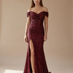 Off-Shoulder Sequin Maxi Dress with Side Slit — view 1