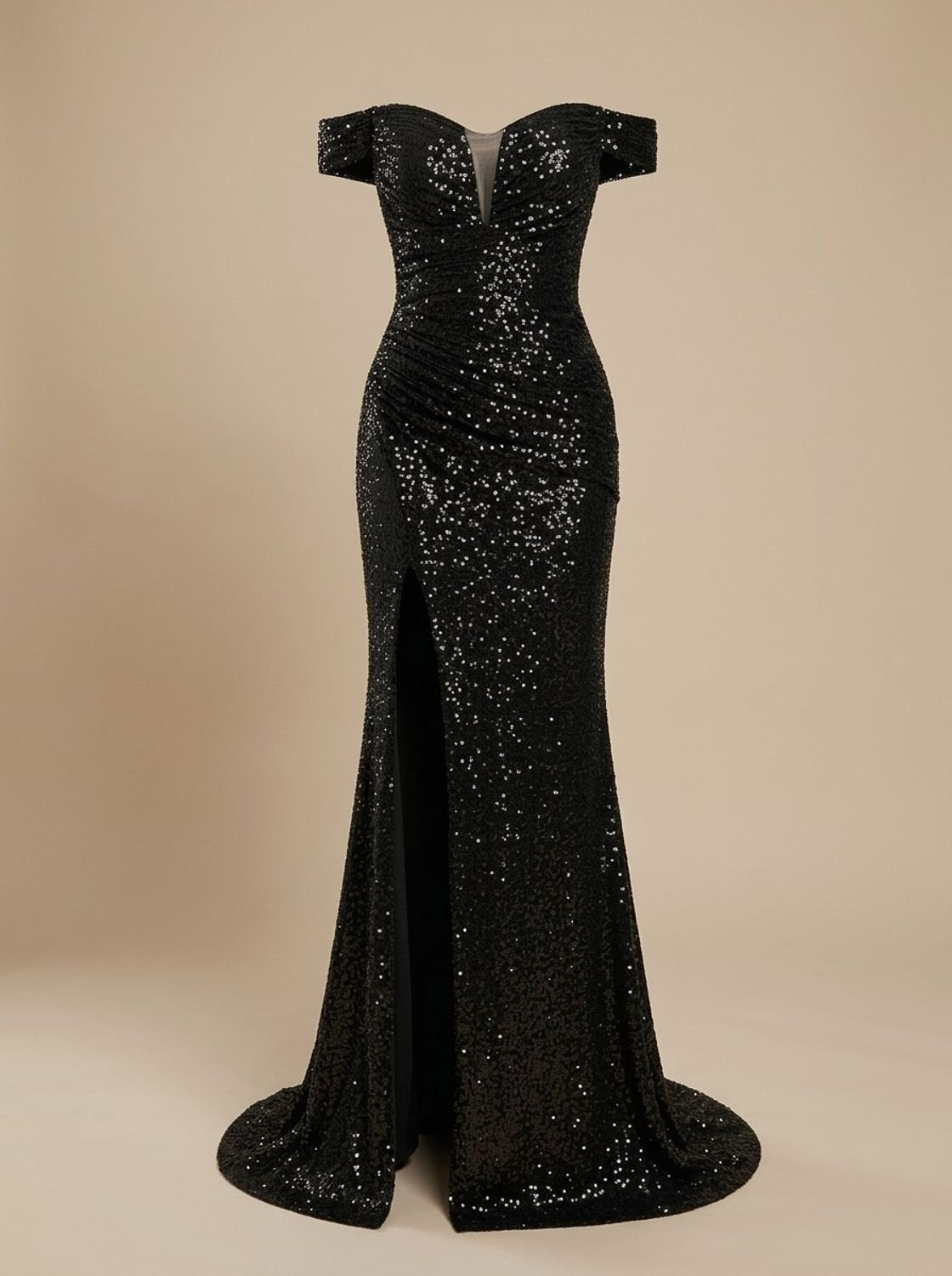 Off-Shoulder Sequin Maxi Dress with Side Slit — view 2