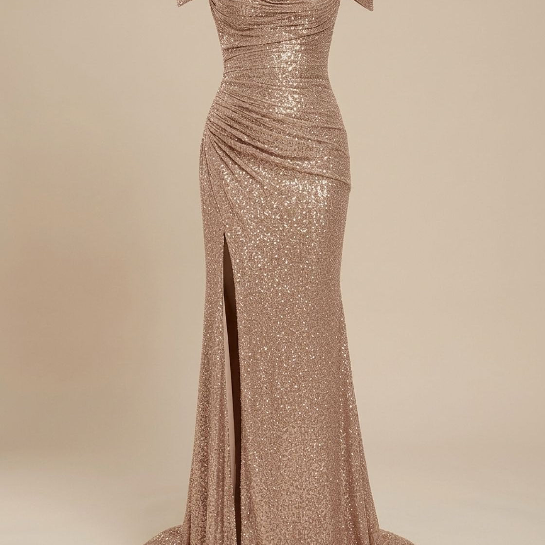 Off-Shoulder Sequin Maxi Dress with Side Slit — view 3