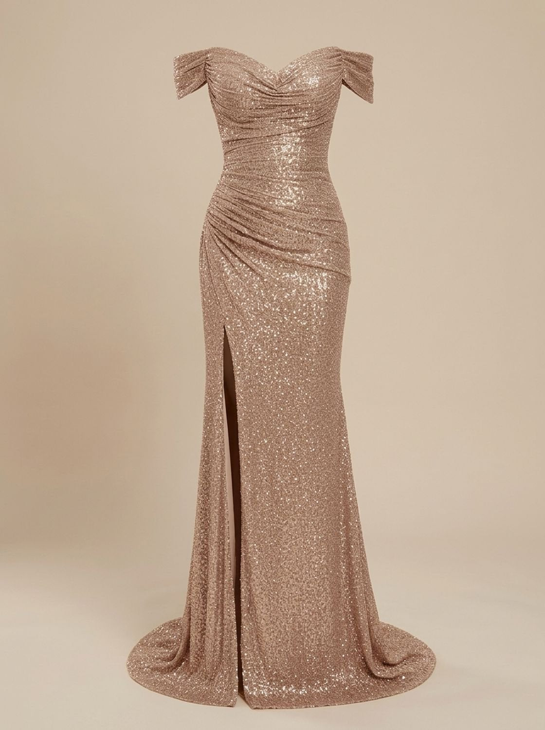 Off-Shoulder Sequin Maxi Dress with Side Slit — view 3