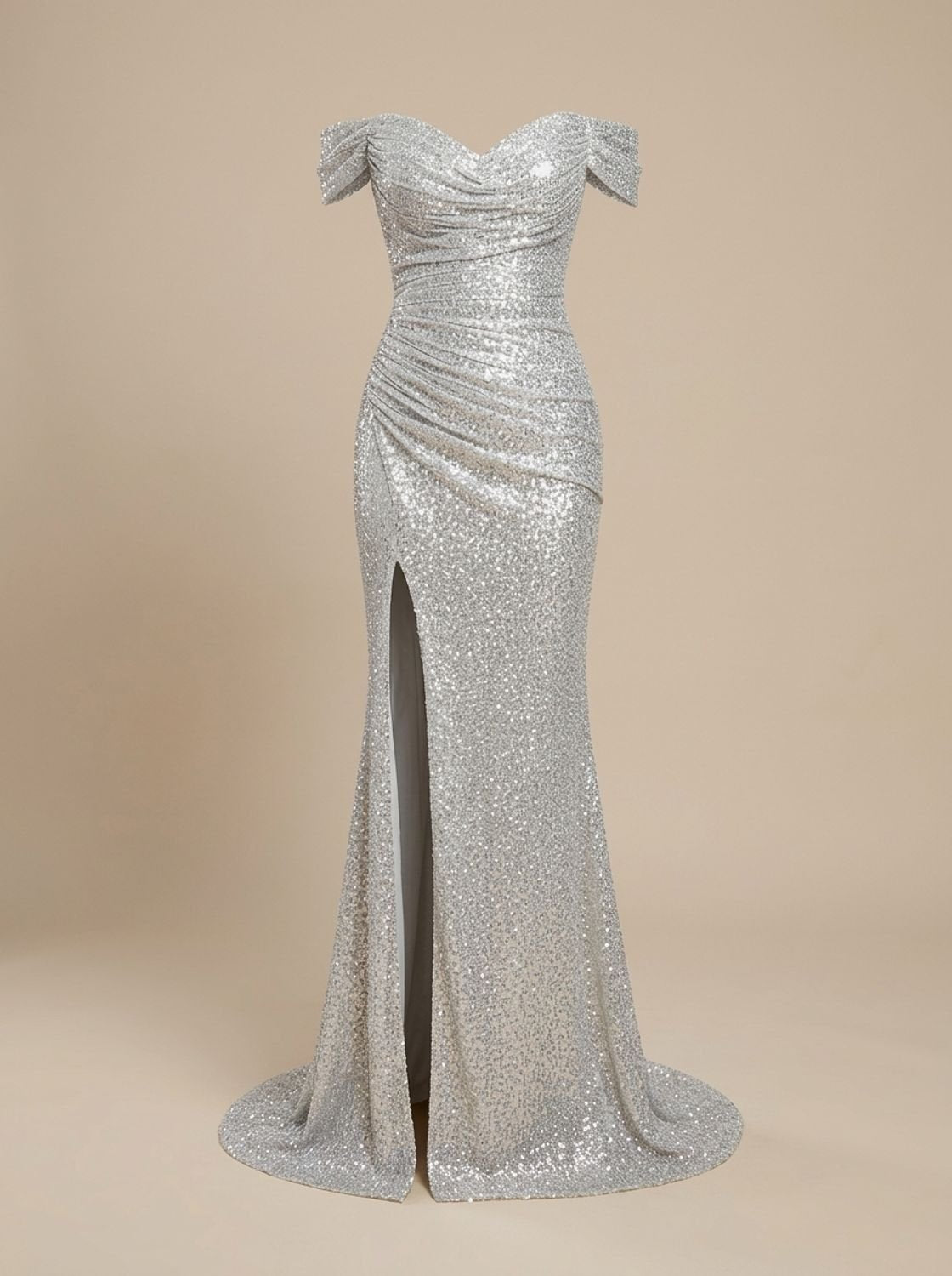 Off-Shoulder Sequin Maxi Dress with Side Slit — view 4