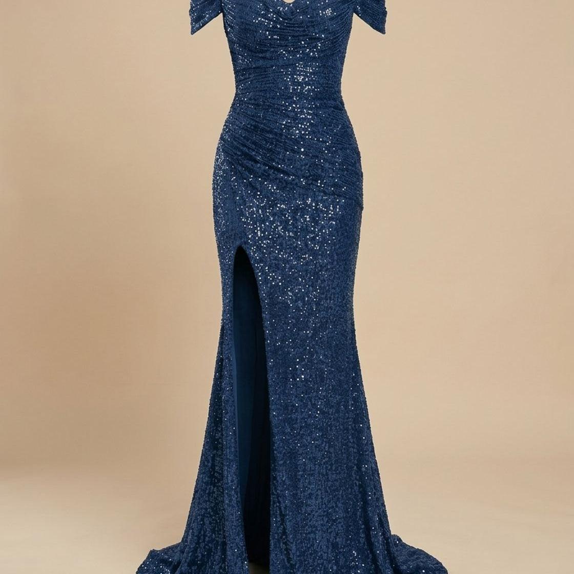 Off-Shoulder Sequin Maxi Dress with Side Slit — view 5