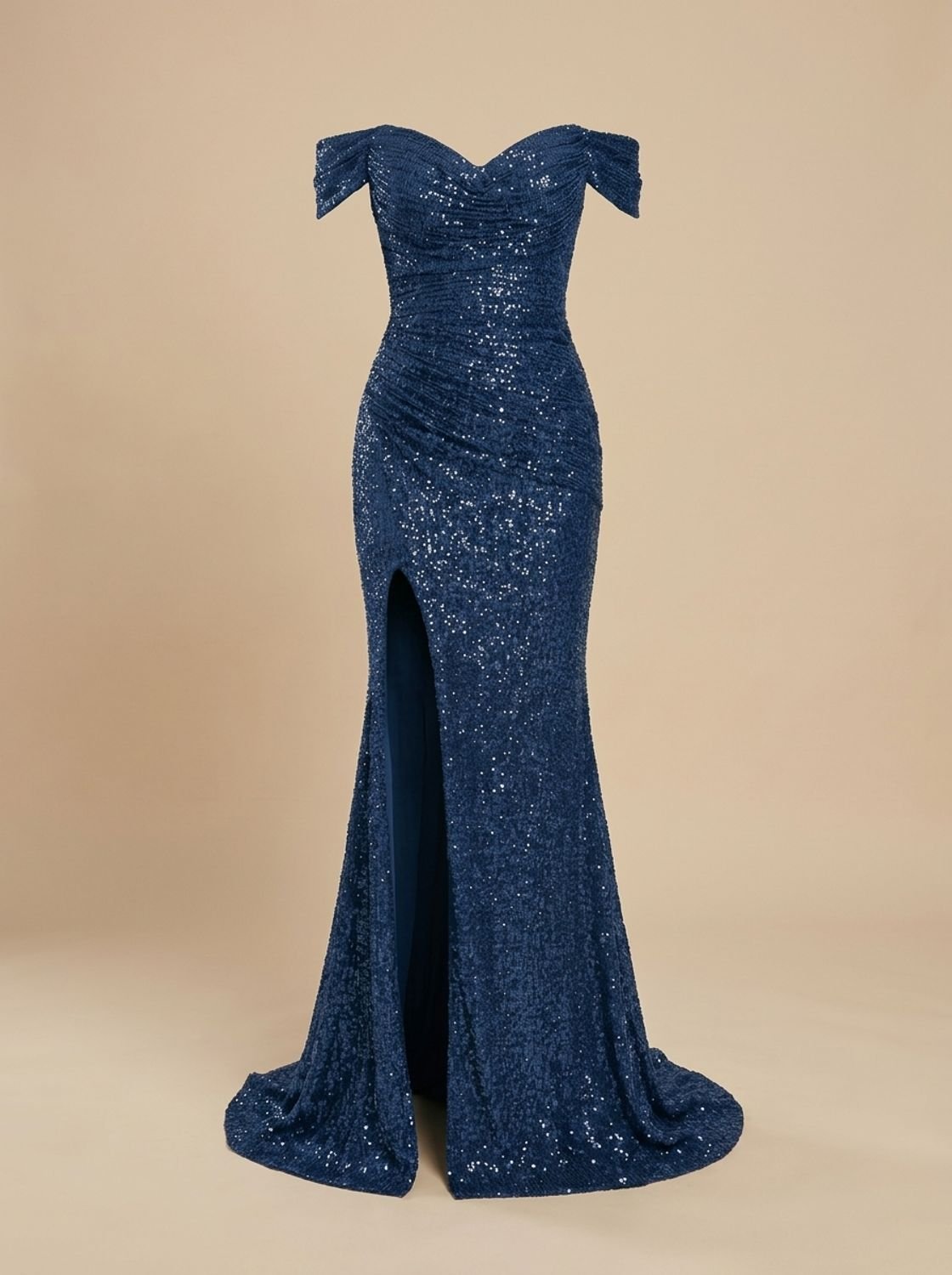 Off-Shoulder Sequin Maxi Dress with Side Slit — view 5