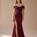 Off-Shoulder Sequin Maxi Dress with Side Slit — view 6