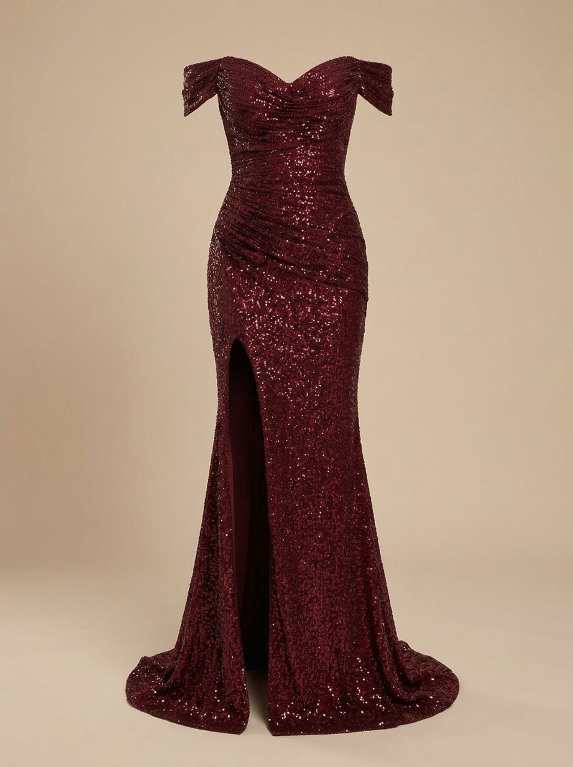 Off-Shoulder Sequin Maxi Dress with Side Slit — view 7