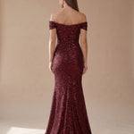Off-Shoulder Sequin Maxi Dress with Side Slit — view 8