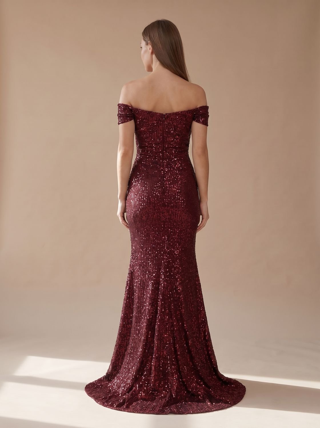 Off-Shoulder Sequin Maxi Dress with Side Slit — view 8