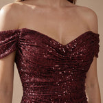 Off-Shoulder Sequin Maxi Dress with Side Slit — view 9