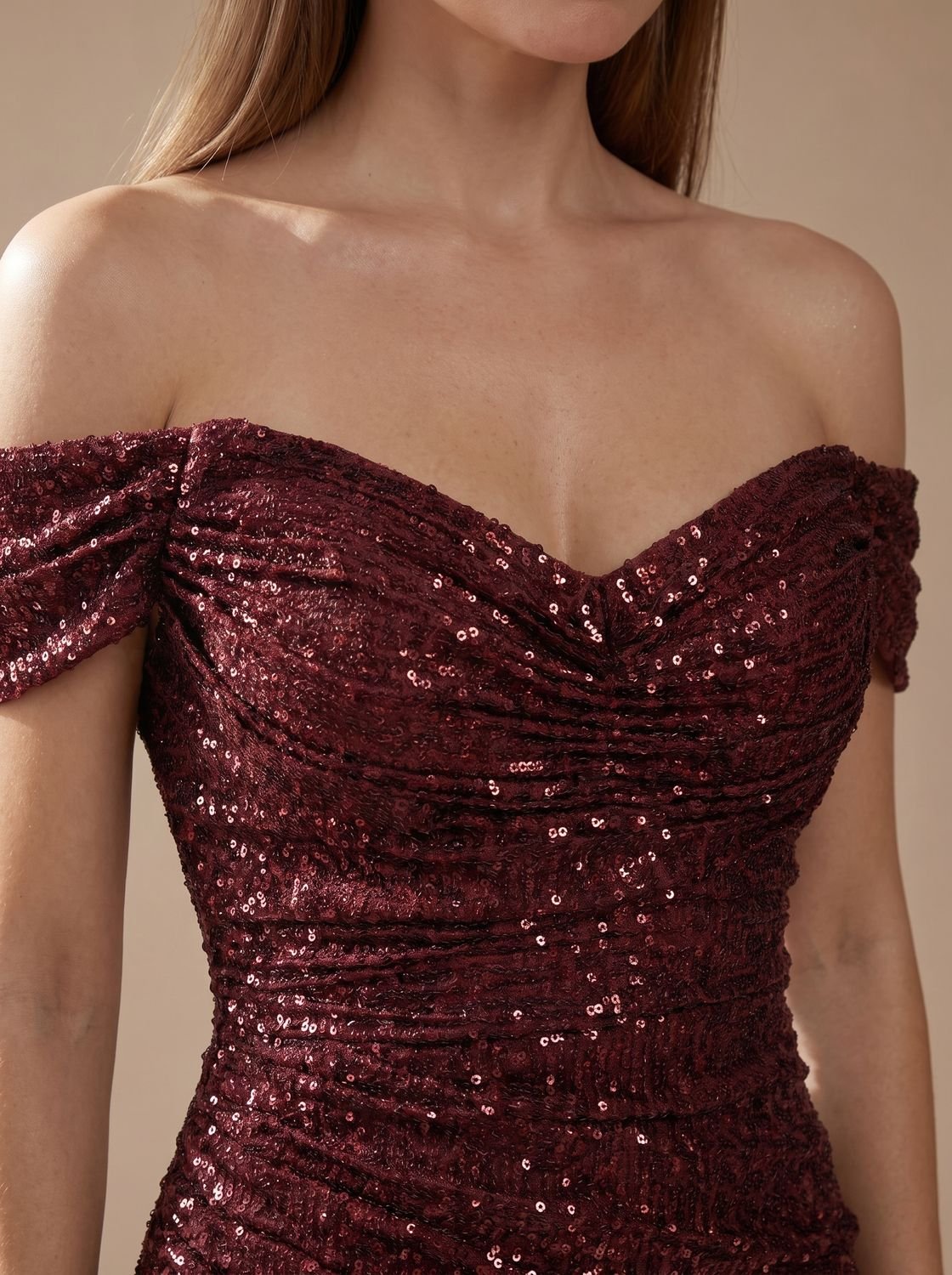 Off-Shoulder Sequin Maxi Dress with Side Slit — view 9