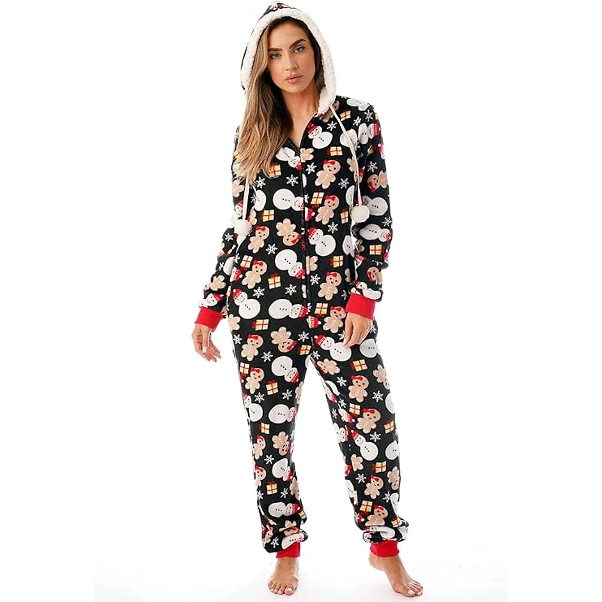 Women’s Hooded Christmas Onesie with Santa Print — view 3