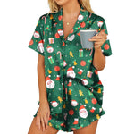 Women’s Christmas Satin-Effect Pyjama Set with Ruffled Shorts — view 1