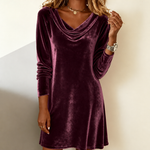 Loose-Fit Velvet-Look Cowl-Neck Dress — view 14