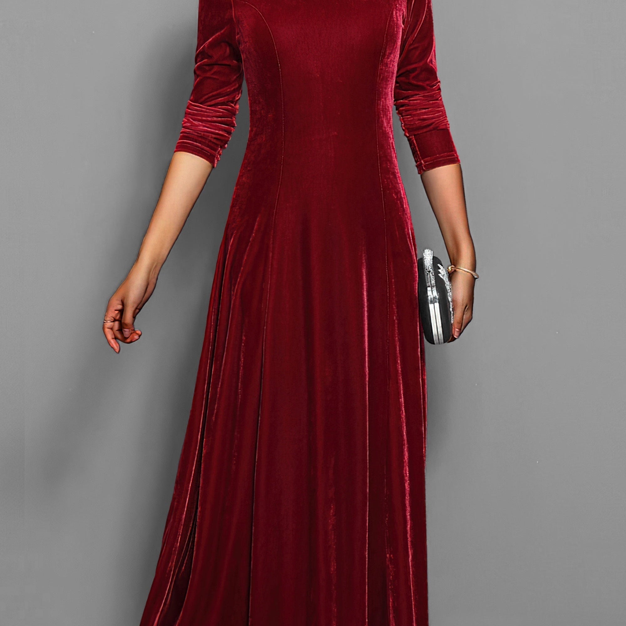 Women’s Long-Sleeve Velvet Maxi Dress — view 1