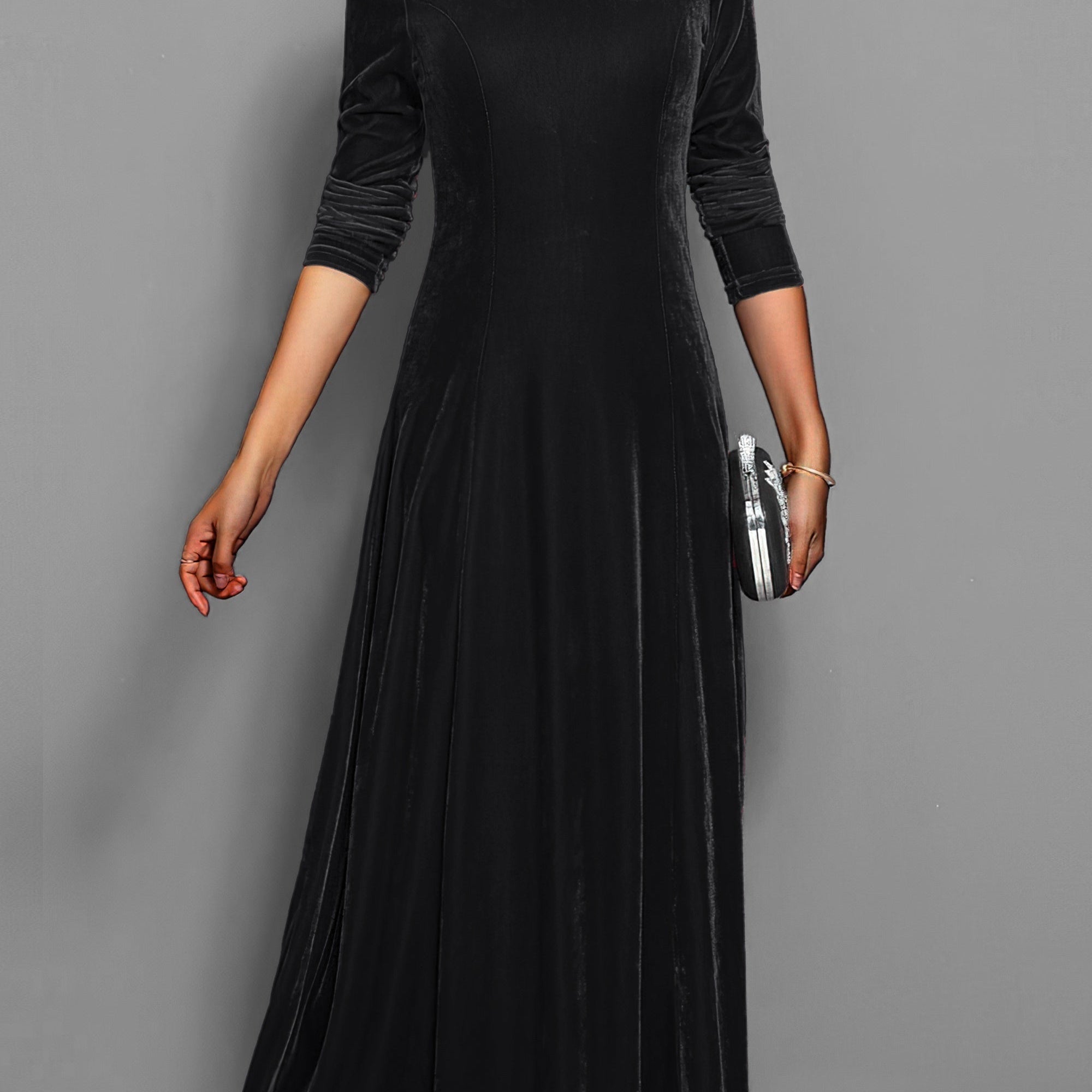 Women’s Long-Sleeve Velvet Maxi Dress — view 4