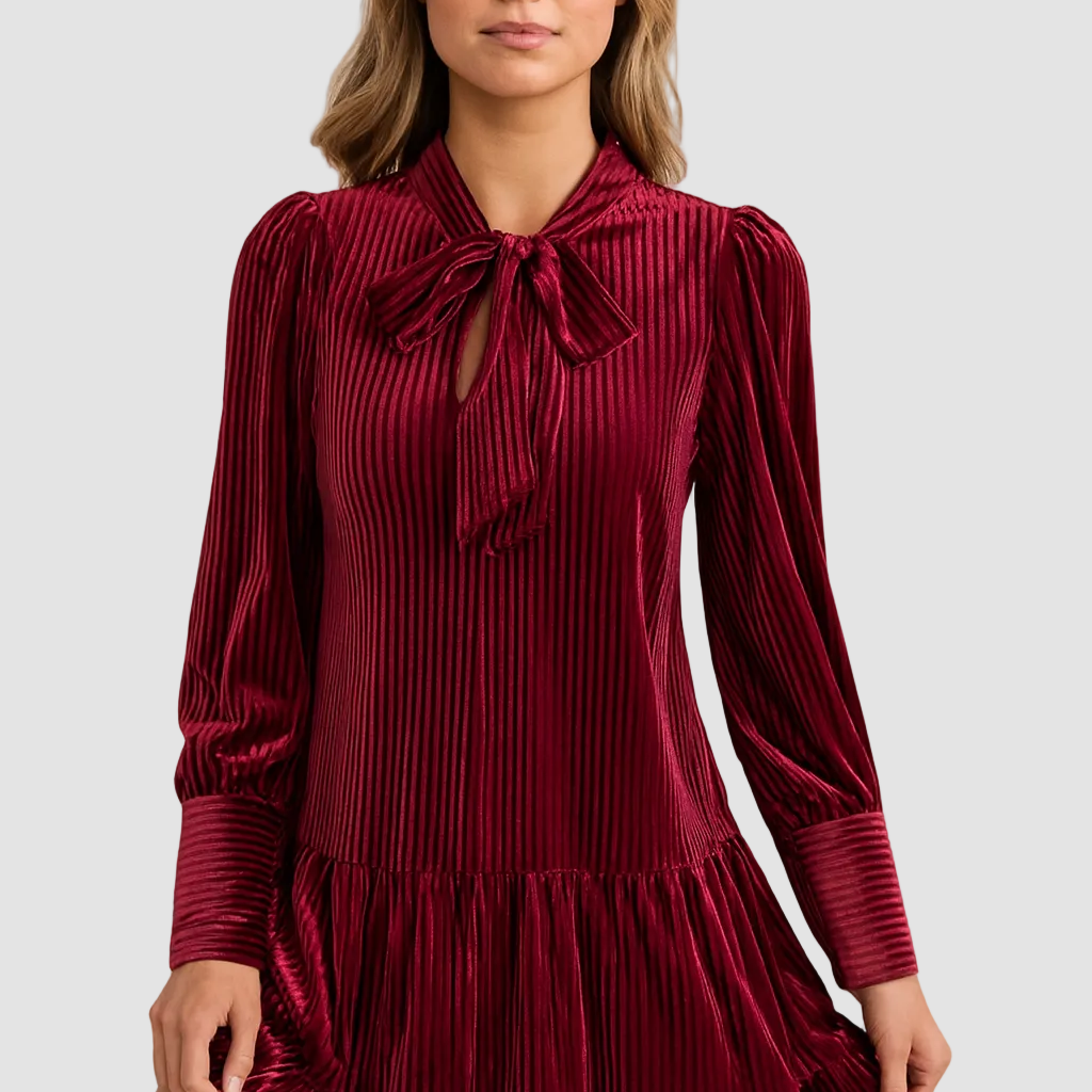 Women’s Velvet Mini Dress with Bow-Tie Neckline — view 2