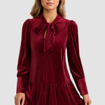 Women’s Velvet Mini Dress with Bow-Tie Neckline — view 2