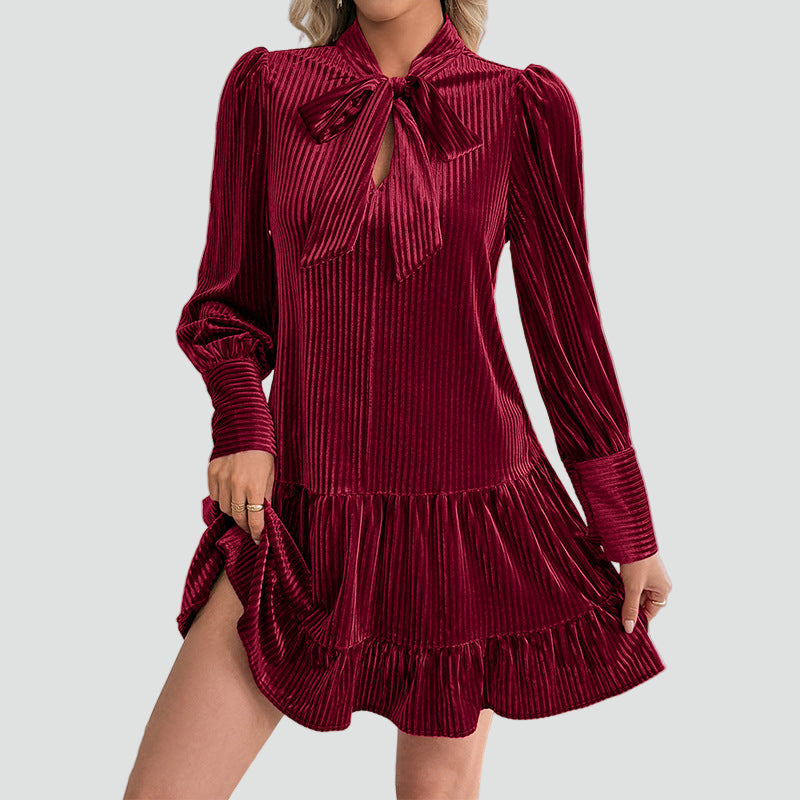 Women’s Velvet Mini Dress with Bow-Tie Neckline — view 3