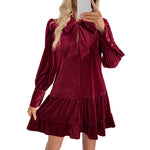 Women’s Velvet Mini Dress with Bow-Tie Neckline — view 6