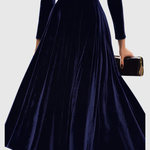 Women’s Navy Blue Velvet Midi Dress with Long Sleeves — view 3
