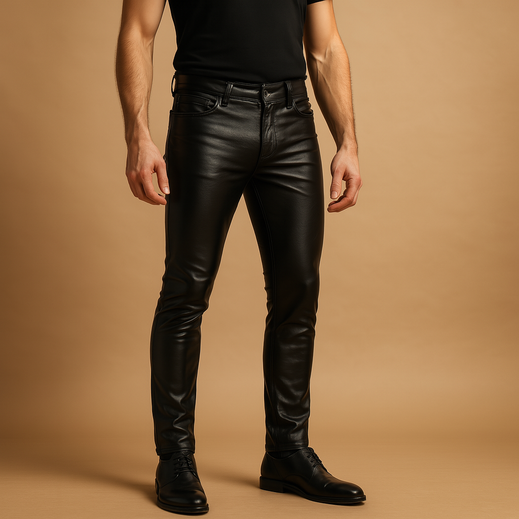 Men’s Slim-Fit Leather-Look Trousers — view 1