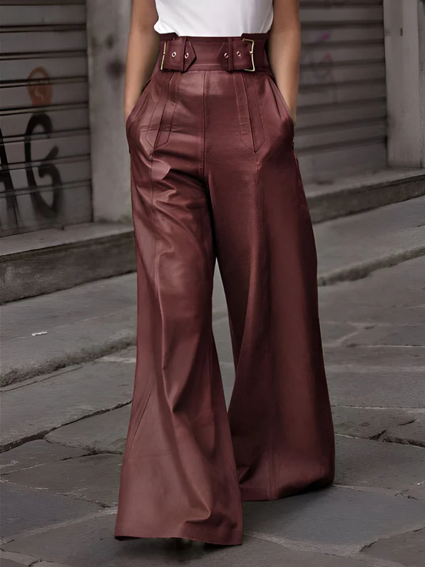 Women’s High-Waisted Leather-Look Wide-Leg Trousers — view 1