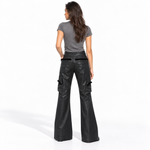 Women’s Black Printed Faux Leather Flared Cargo Trousers — view 2