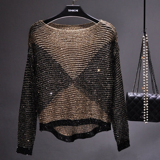 Sheer Sequin Blouse with Long Sleeves — view 1
