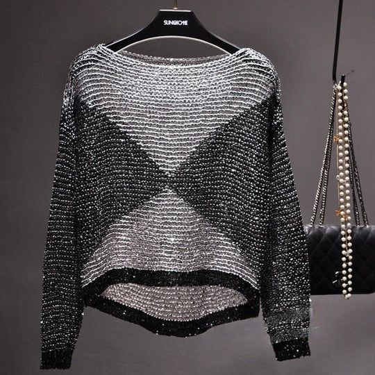 Sheer Sequin Blouse with Long Sleeves — view 2