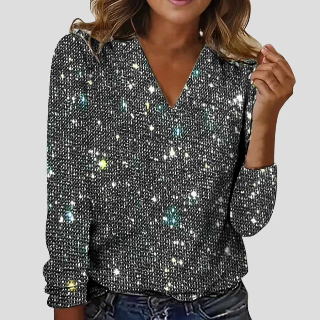 Women's Long-Sleeve V-Neck Sequin Top — view 1