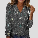 Women's Long-Sleeve V-Neck Sequin Top — view 1