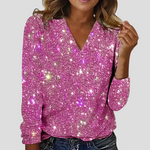 Women's Long-Sleeve V-Neck Sequin Top — view 3