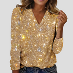Women's Long-Sleeve V-Neck Sequin Top — view 4