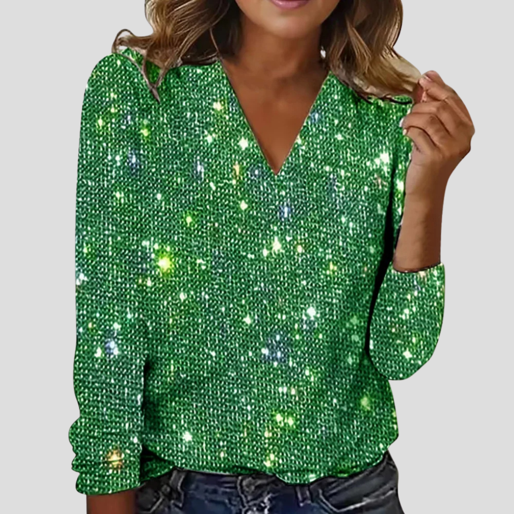 Women's Long-Sleeve V-Neck Sequin Top — view 5