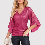 Women's Sequin Wrap Blouse with Split Flared Sleeves — view 1