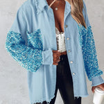 Women’s Sequin-Detail Overshirt Jacket with Frayed Edges — view 2