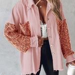 Women’s Sequin-Detail Overshirt Jacket with Frayed Edges — view 3