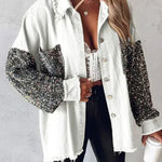 Women’s Sequin-Detail Overshirt Jacket with Frayed Edges — view 4