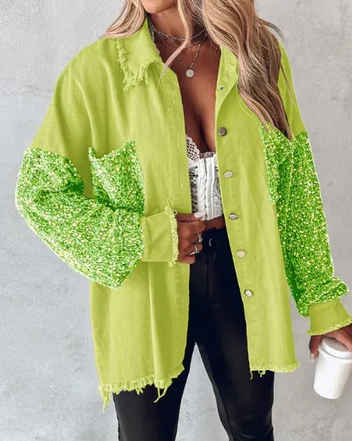 Women's Sequin Embellished Overshirt Jacket — view 1