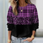 Women’s Plaid and Sequin Panel Crew-Neck Sweatshirt — view 2