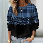 Women’s Plaid and Sequin Panel Crew-Neck Sweatshirt — view 3