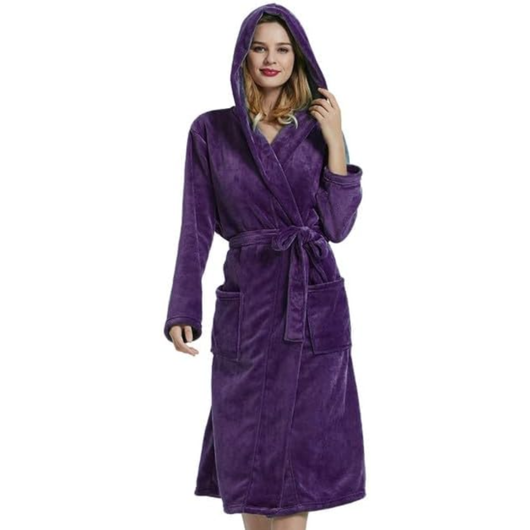 Long Hooded Fleece Dressing Gown with Side Pockets — view 6