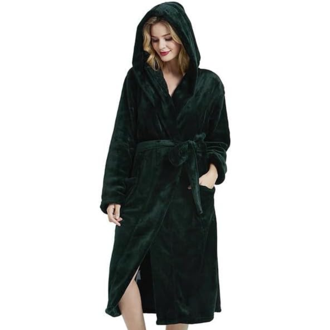 Long Hooded Fleece Dressing Gown with Side Pockets — view 7