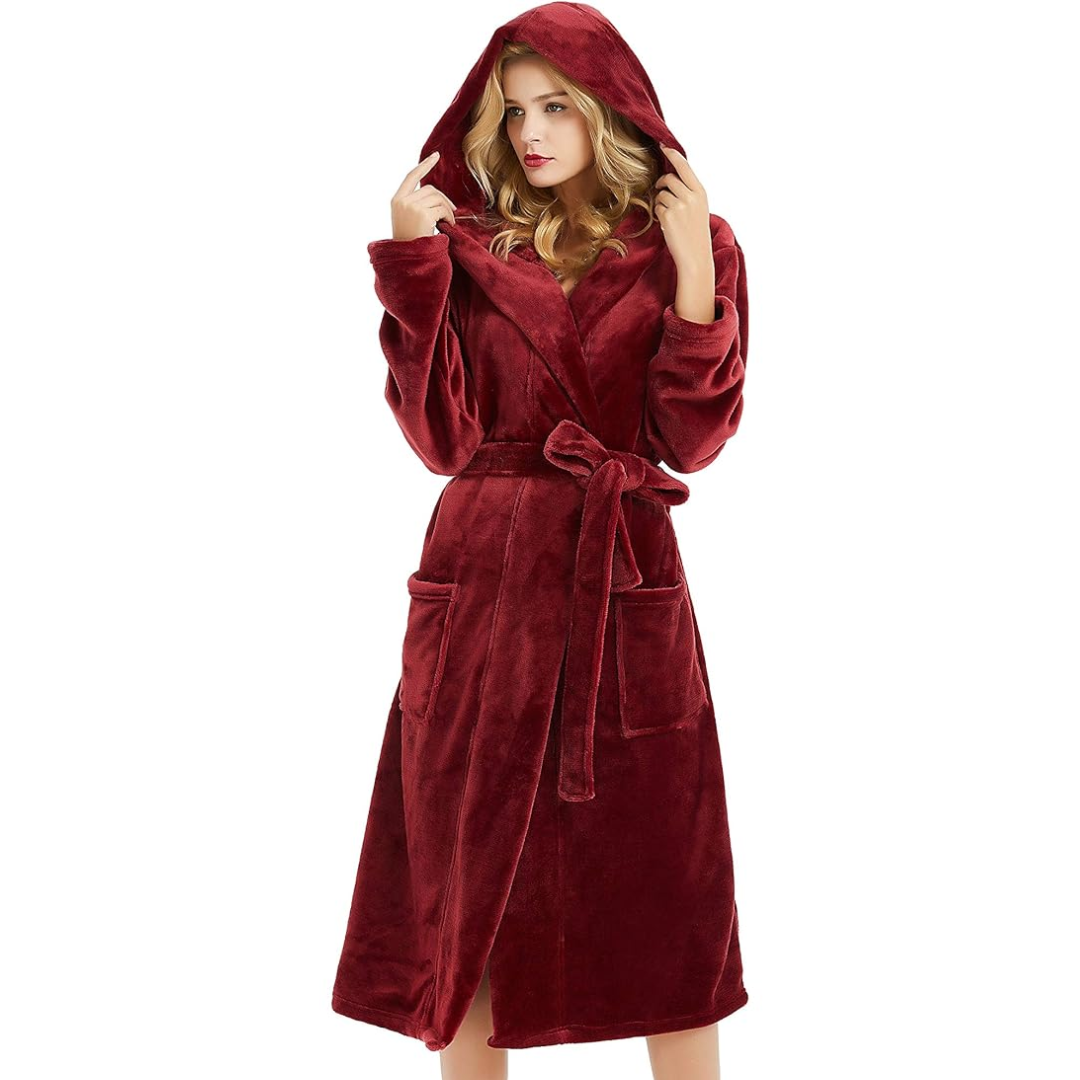 Long Hooded Fleece Dressing Gown with Side Pockets — view 10
