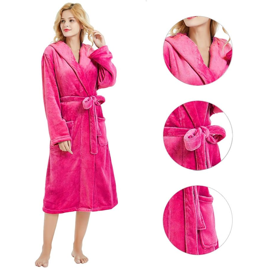 Long Hooded Fleece Dressing Gown with Side Pockets — view 12