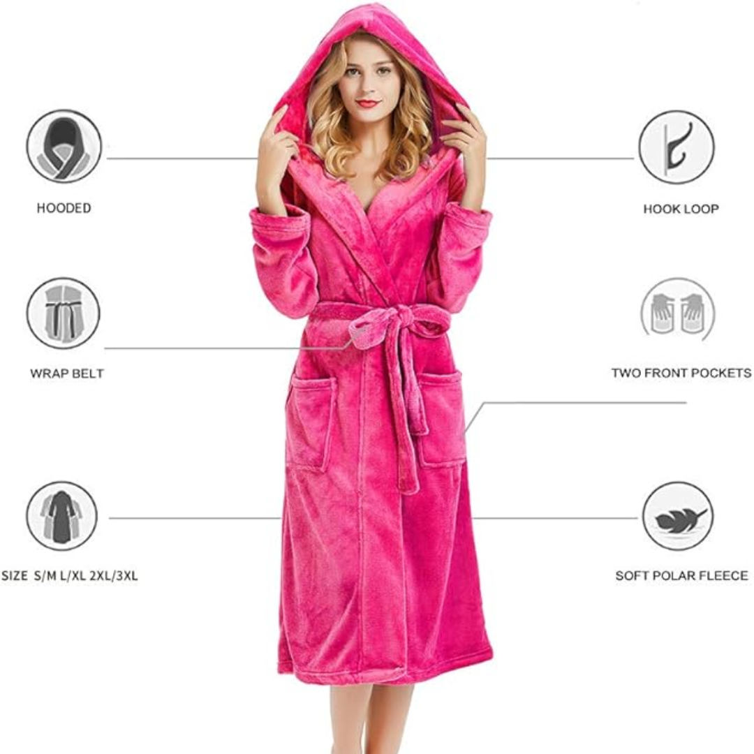 Long Hooded Fleece Dressing Gown with Side Pockets — view 13