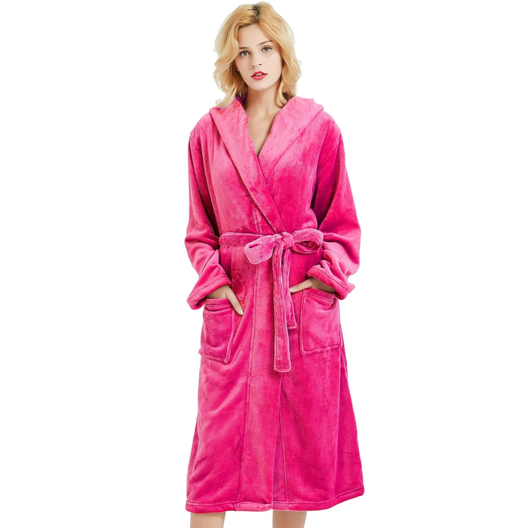 Long Hooded Fleece Dressing Gown with Side Pockets — view 14