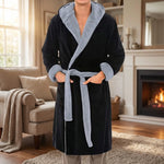 Men’s Hooded Kimono Dressing Gown with Contrast Trim — view 1