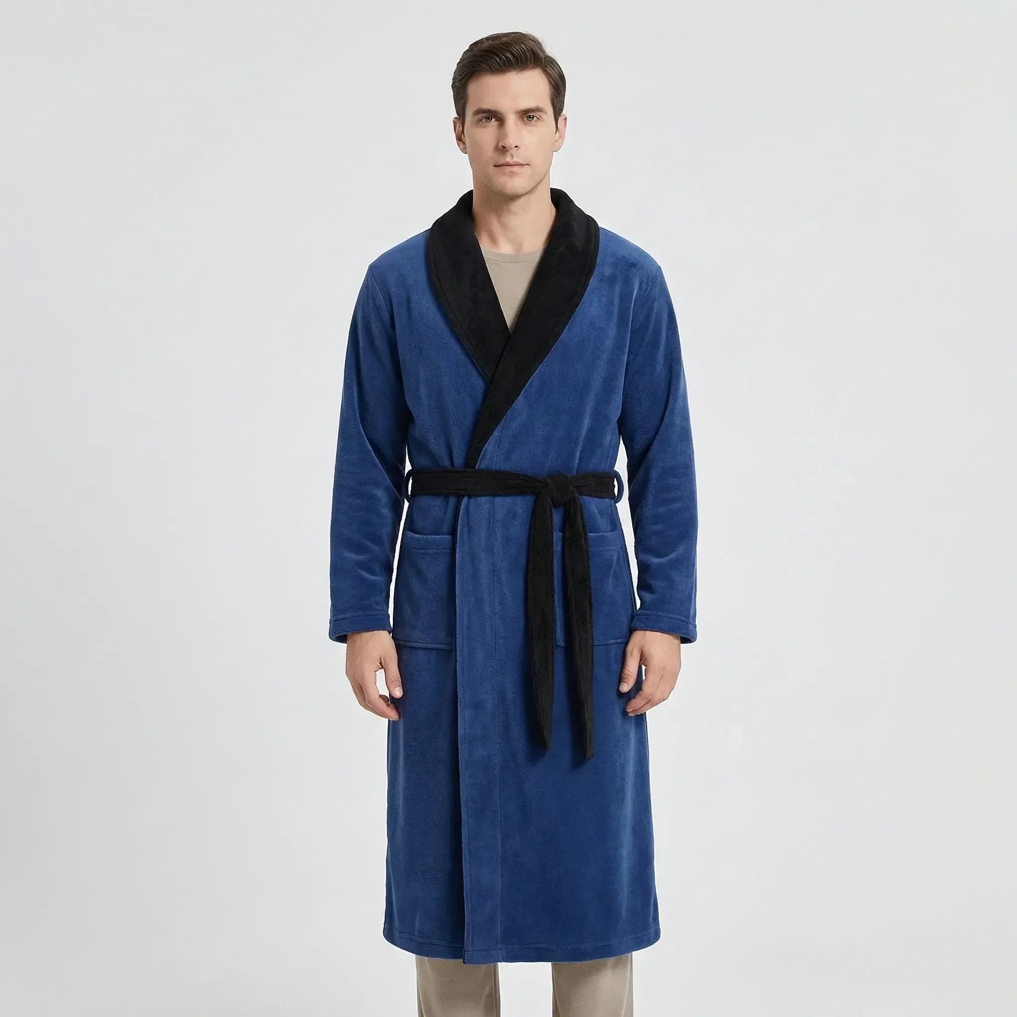Men’s Hooded Kimono Dressing Gown with Contrast Trim — view 5